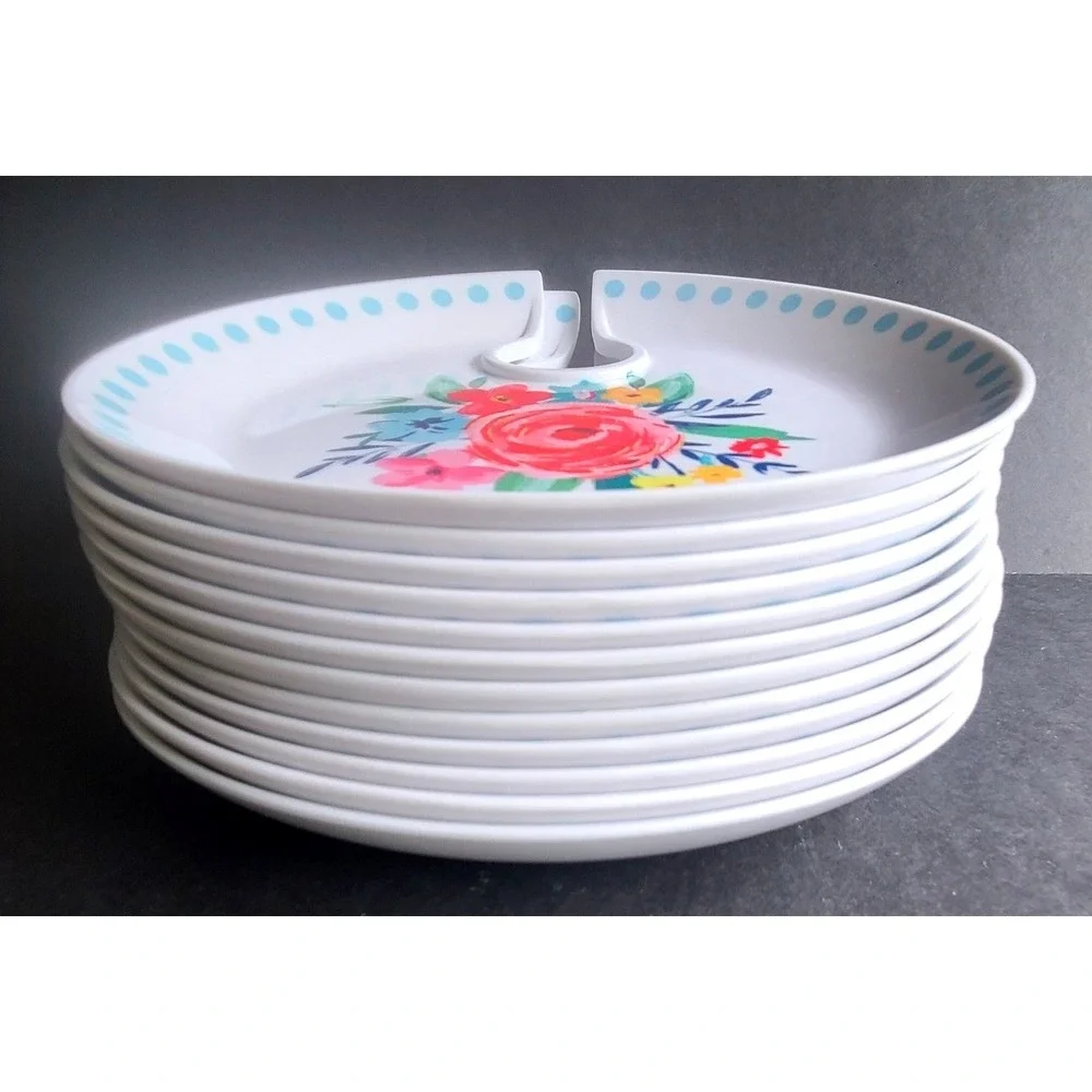 Pioneer Woman Melamine Mingling Board Appetizer & Wine Glass‎ Party Plates 8ct